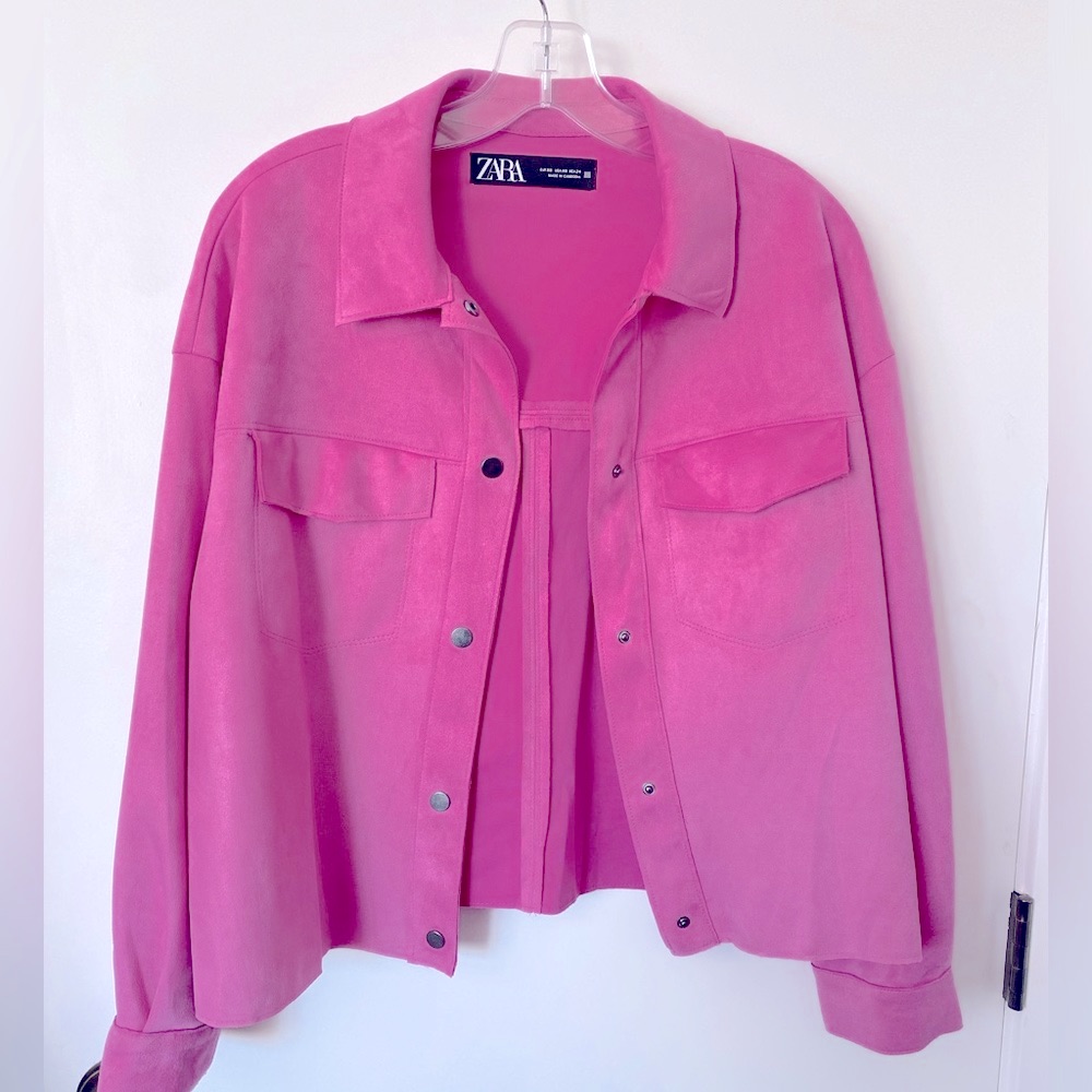 Zara Pink Button-Down Shirt Jacket